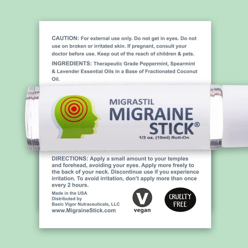 Basic Vigor Migrastil Migraine Stick 3-Pack Natural Migraine Roll-on. Made in The USA with Peppermint, Spearmint and Lavender Essential Oils. (Regular Strength)