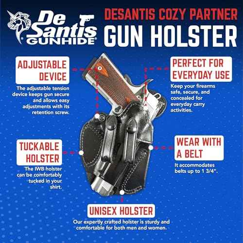 DeSantis Cozy Partner IWB Gun Holster - Compact Holster for Pistols, Concealed Carry, Fits Standard 1911 Models 4-5"" from COLT, S&W, SIG SAUER, Ruger, Kimber, Springfield - Right Hand Draw, Black