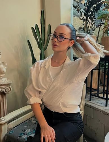 Slocyclub Fashion Oval Blue Light Blocking Glasses for Women Men Vintage Oval Small Frame Eyeglasses Retro Glasses, Whiske...
