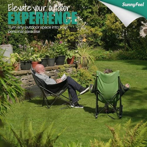 SUNNYFEEL Oversized Rocking Camping Chair, Fully Padded Patio Chair with Side Pocket, High Back Portable Lawn Recliner wit...