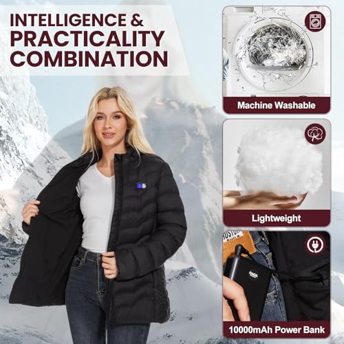 OAOA innovation Womens Heated Jacket with 10000mAh Battery Pack, Dual Control Button Heated Coat