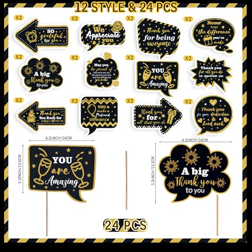 24 Pcs Employee Appreciation Photo Booth Props We Appreciate You Party Decor Thank You Sign Photo Props for Christmas Appr...