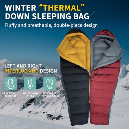 BUERTS Down Sleeping Bag for Adults Cold Weather Ultralight & Compact 680FP Backpacking Sleeping Bag for Camping, Hiking, ...