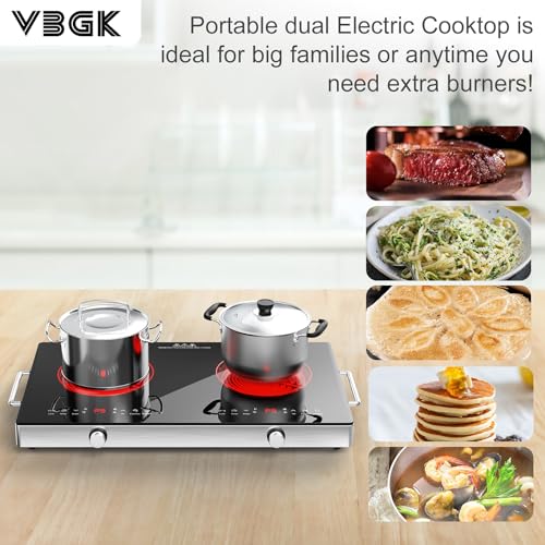 VBGK Electric Cooktop,110V 2400W Electric Stove Top with Knob Control,9 Power Levels, Kids Lock & Timer,LED touch control,...