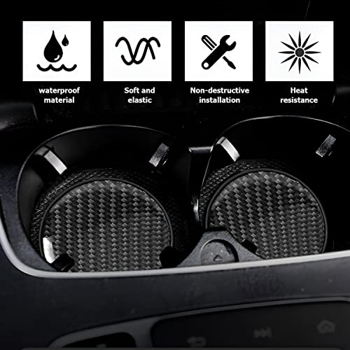BESULEN Car Cup Holder Coaster, 2 PCS Carbon Fiber Non-Slip Embedded Coasters, Universal 2.75 Inch Cup Holder Insert Coast...