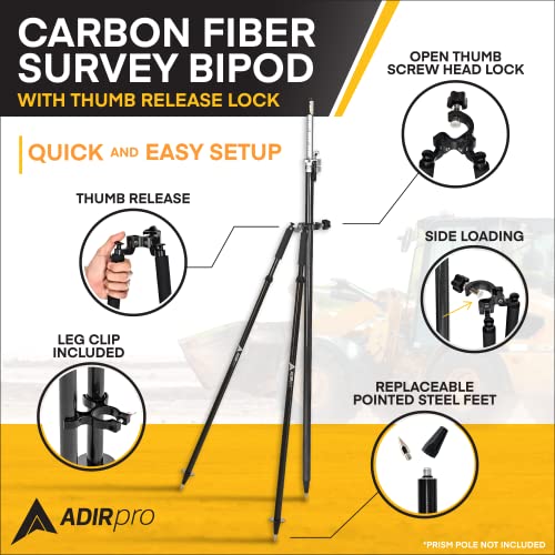 AdirPro 3-Position Snap-Lock Rover Rod (Green), & AdirPro Prism Pole Bipod – Carbon Fiber Bundle