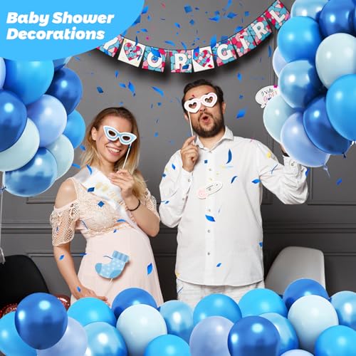 RUBFAC 65Pcs Metallic Blue Birthday Balloons, 12 Inches Pearl Pastel Light Blue Latex Balloons for Birthday Baby Shower We...