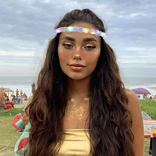 JONKY Light Up Headband Silver Rhinestone Headpiece Costume Rave Hair Accessories for Women (Silver)