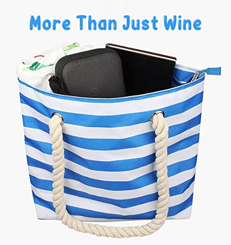 Famolay Beach Wine Tote Bag, Wine Cooler Bag Leakproof Insulated Purse Carrier with Spout Hidden Compartments, Holds 2 bot...