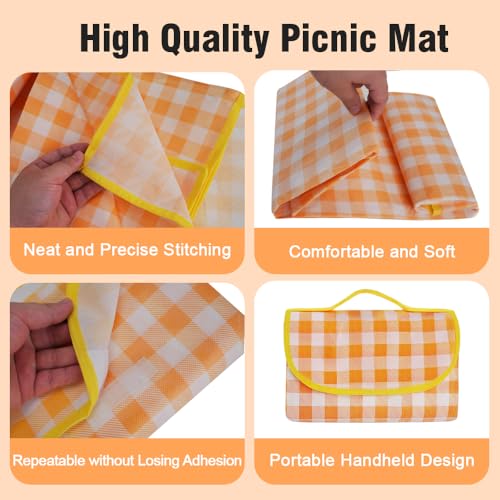 JEPELUS Outdoor Picnic Blanket Waterproof, 79 x 79 Inch Large Picnic Mat Oxford Fabric, Gingham Foldable Beach Blankets Ma...