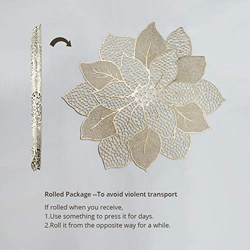 Gold Round Placemats for Dining Table Set of 6 Pressed Vinyl Metallic Table Mats Hollow Out Hibiscus Flower Place Mats for...