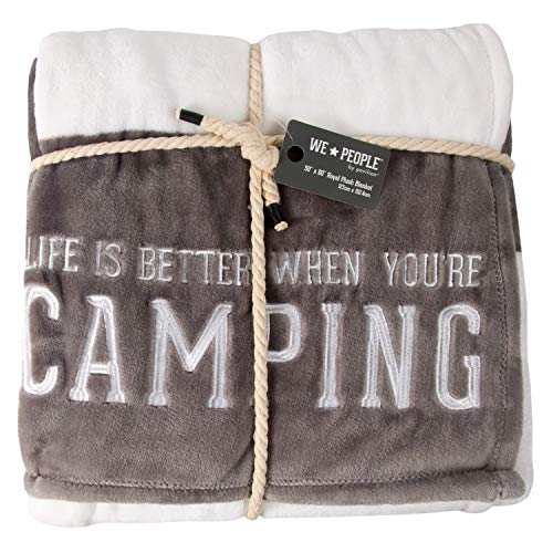 Pavilion - Life is Better When You're Camping - Gray & White Striped Super Soft 50 x 60 Inch Striped Throw Blanket with Em...
