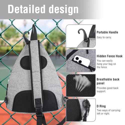 MOSISO Pickleball Bag for Women Men, Pickleball Backpack Sports Pickle Ball Paddle Daypack with 3 Front Pockets, Crossbody Sling Bag for Paddle Tennis Racket, Gray