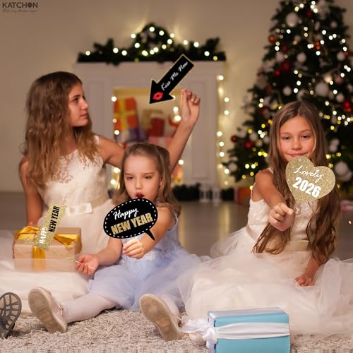 KatchOn, Glitter New Years Photo Booth Props 2026 - Pack of 32 | New Years Eve Photo Booth Props for Happy New Years Decor...