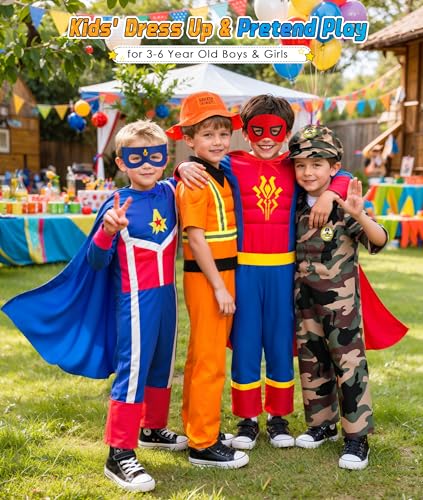 Teuevayl Boys Muscle Chest Dress up Costumes Trunk with Superhero, Construction Worker, Military Costume, Kids Pretend Rol...