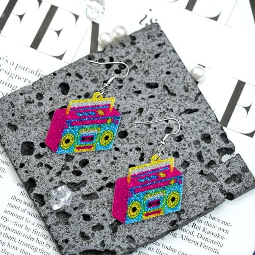 80s 90s Earrings for Women Colorful Lightning Acrylic Drop Earrings Neon Earrings Bulk for 80's 90's Outfit Glow Party Hal...