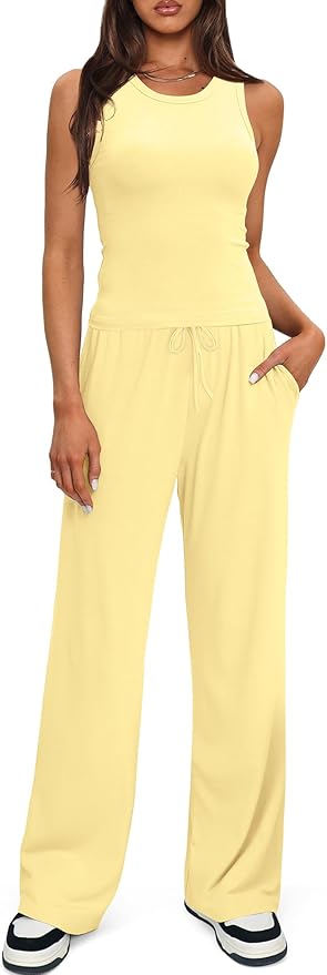 Darong Women's 2 Piece Outfits Lounge Sets Sleeveless Tank Tops Wide Leg Pants Sets Tracksuits Match Sets