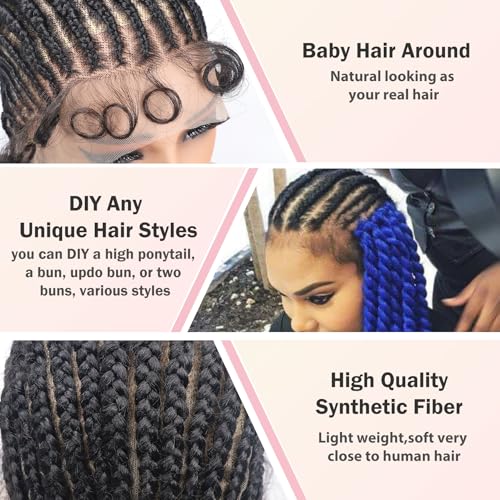 DIY Cornrow Box Short Braided Wigs for Black Women On-Trend Knotless Hand Tied HD Full Lace Boho Braid Wig with Baby Hair Premium Synthetic African American 9¡¯¡¯ Seamless Blending Unique Look