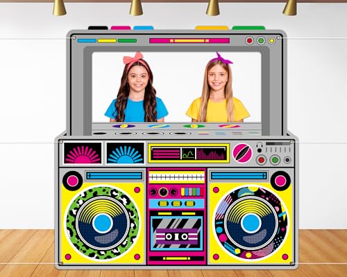 Fabric Radio Boombox Photo Booth Props for 90s 80s Party Decorations 59 X 59 Inch, Retro Radio Boombox Selfie Backdrop Han...