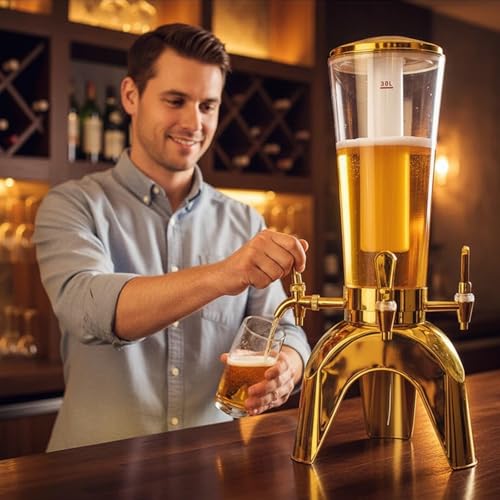 GRIPITHPY 100oz/3L Beer Dispenser, LED Light-Up Drink Tower with 3 Taps, Detachable Party Beverage Dispenser for Beer Soda...