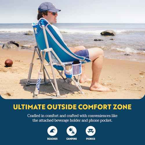 GCI Outdoor Pod Rocker Beach Chair | Collapsible Folding Rocking Chair with Drink Holder & Portable Carry Bag ? Saybrook Blue