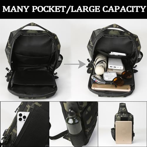 Valinov Tactical Shoulder Bag,Molle Shoulder Backpacks,Military Sling Daypack Backpack with USB Charging port