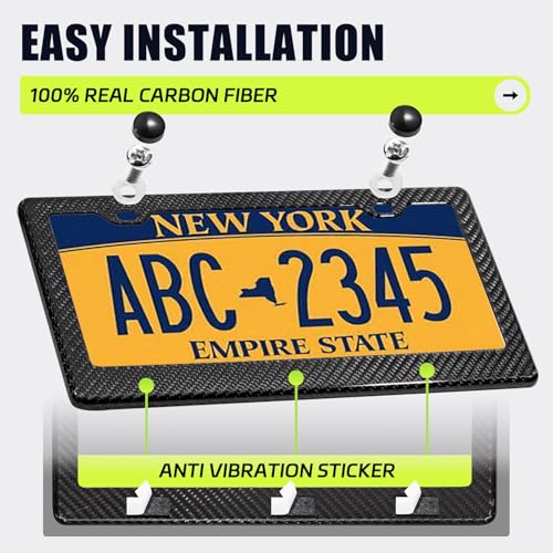DCRCFIBER Real Carbon Fiber License Plate Frame, 100% Pure Carbon Fiber Frame, Black License Plate Holder Cover with Screw...