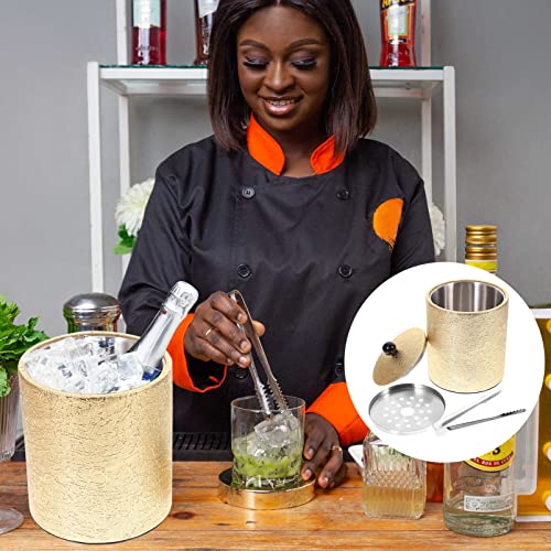 Stainless Steel Ice Bucket with Lid and Ice Tong Ice Bucket Wine Bucket for Cocktail Bar Whisky Wine Gold