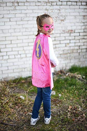 Little Adventures Super Hero Cape & Mask Set Costumes Age 3-8 (Pink Lightning) - Machine Washable Child Pretend Play and Party Dress-Up with No Glitter