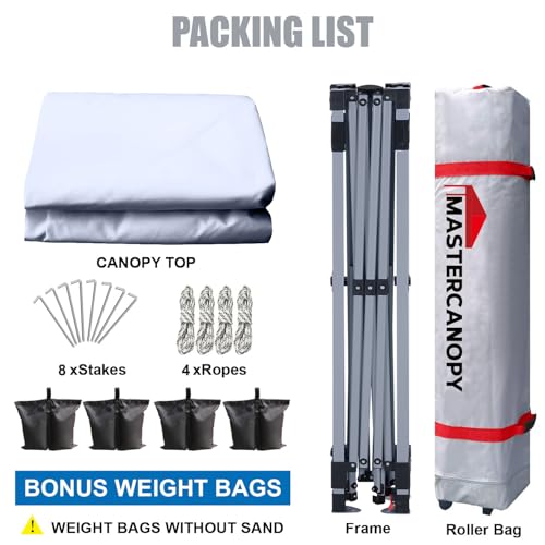 MASTERCANOPY Durable Pop-up Canopy Tent with Roller Bag (White)