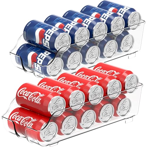 Simple Houseware Soda Can Organizer and Dispenser for Refrigerator / Pantry, Clear, Set of 2