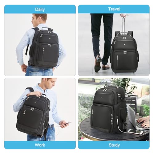 SWICKY RICOOI Backpack with wheels,rolling backpack carry on luggage with Anti-Theft,wheeled backpack for travel,Water-Res...