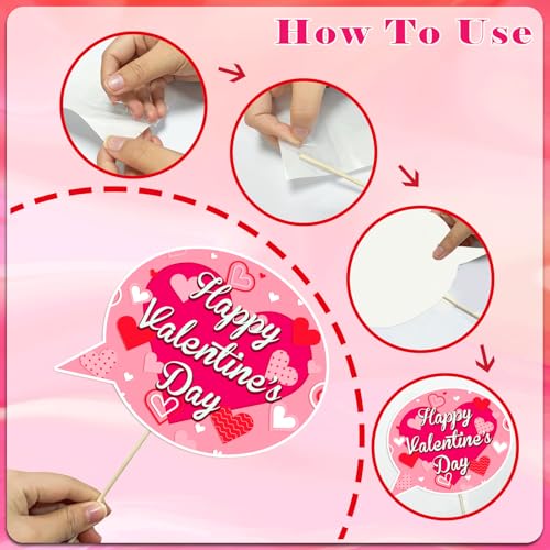 Happy Valentine's Day Photo Booth Props Kit, 24 PCS Selfie Photo Booth Accessories with “Happy Valentine’s Day” Signs, Cut...
