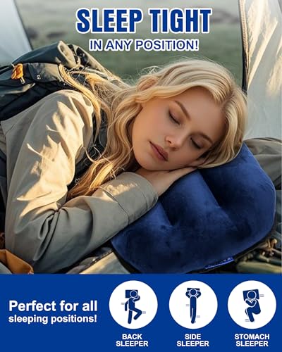 Kampair Ultralight Inflatable Camping Pillow for Sleeping – Soft Velvet Cover, Compact & Portable, Ergonomic Neck Support,...