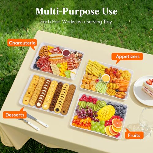 Lifewit 6 Pcs Plastic Serving Platter for Party, 16" x 12" White Trays for Serving Food, Reusable Extra Large Platters for...