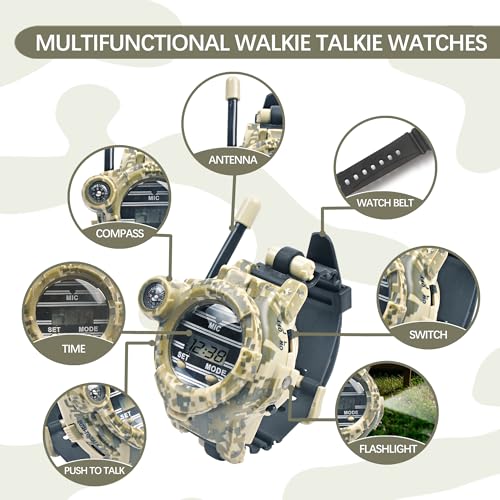 cxjoigxi Walkie Talkies for Kids Rechargeable, Spy Watch Army Toys, 7 in 1 Walkie Talkie Watches with Flashlight, Two-Way ...