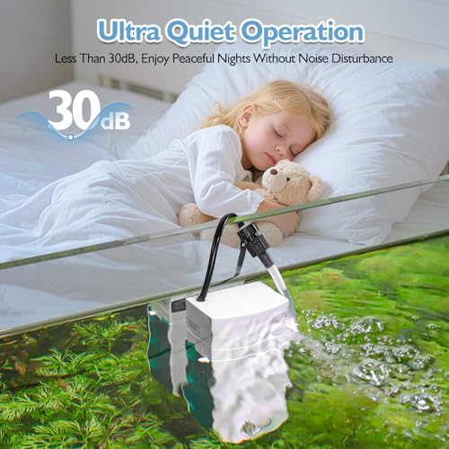 AQQA Aquarium Filter for 5-10 Gallon Tank, 79GPH Internal Small Fish Tank Filter with Dual Water Outlet & Aeration for Cry...
