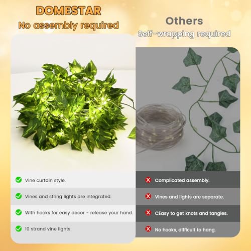 DomeStar Vines with Light for Bedroom, 300 LED Fairy Lights with Vines, Curtain String Lights with Remote for Dorm, Weddin...