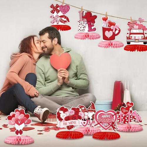 ZCPTZ 12Pcs Valentine‘s Day Honeycomb Centerpieces Pink Red Valentine Table Centerpiece Decorations for Valentine Party Su...