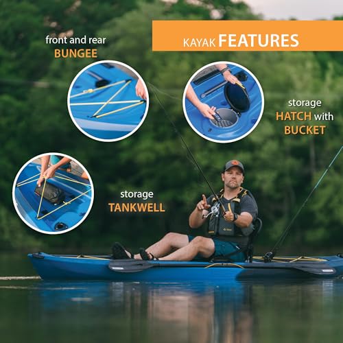 Lifetime Enclave Angler Fishing Kayak, 10.3 Ft, Adjustable Seat, Rod Holders, Blue