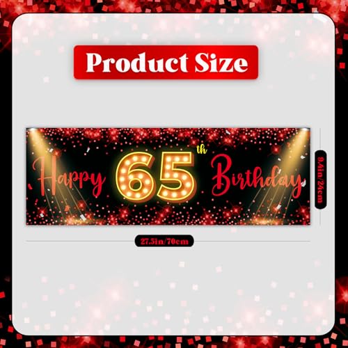 Red Happy 65 Birthday Party Photo Booth Props,Cheers to 65 Years Old Handheld Portable Backdrop Banner,Red and Black 65th ...
