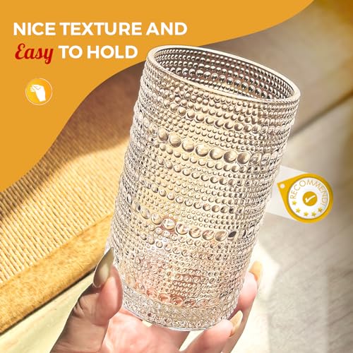 FULGNU Hobnail Drinking Glasses Set of 12, 11.8 oz Vintage Glasses Drinking Set & 10 oz Cocktail Glasses Set, Embossed Gla...