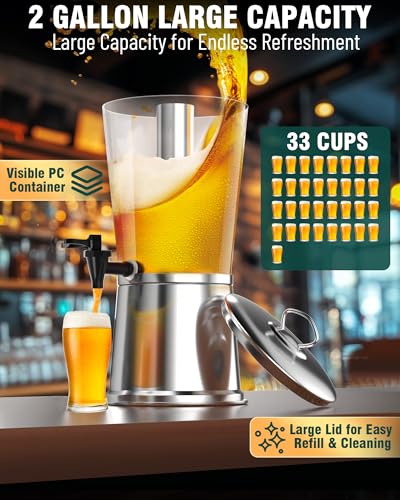 WantJoin Beverage Dispenser With Stand, Drink Dispenser for Party, Stainless Steel Water Dispenser with Ice Core, Spigot, ...
