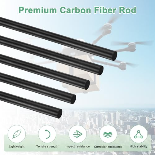 M METERXITY 10-Pack Carbon Fiber Rods, 200mm Length 6mm Dia Carbon Fiber Solid Matte Pole for RC Airplane/DIY Craft/Quadco...