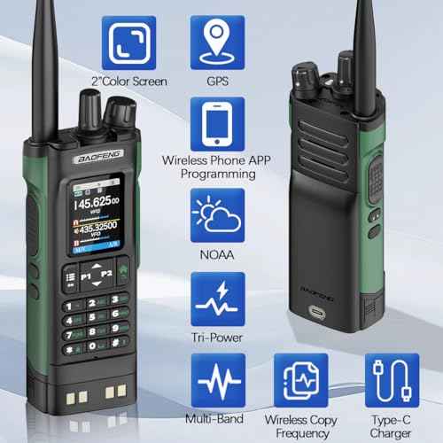 BAOFENG Radio UV32 Ham Radio Handheld 10W Rechargeable Walkie Talkies Long Range UV-32 Two Way Radio NOAA Weather Radio with GPS,Copy Frequency APP Programming 2500mAh Battery USB-C Charging (2P ack)