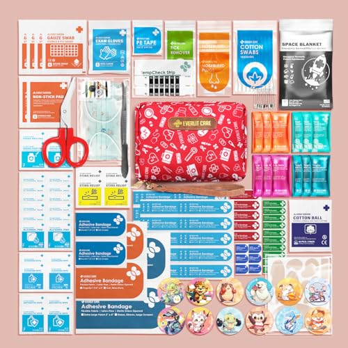EVERLIT Care Rescue Pack | Family-Friendly First Aid Kit for Kids with 200 Pcs Medical Supplies | Travel-Friendly Compact ...