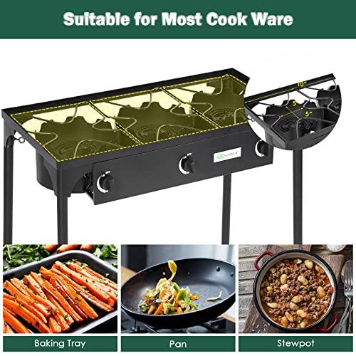Goplus Outdoor Camping Stove, 3 Burner Propane Gas Cooker w/Detachable Legs & CSA Regulator & 0-20 PSI Regulator for Camp ...