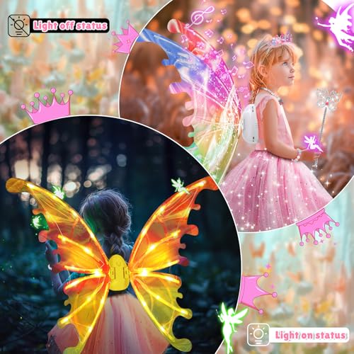 Princess Dress up Costume with Electric Fairy Wings for Girls 3-8, Light Up Moving Butterfly Wings with LED Lights&Music, ...