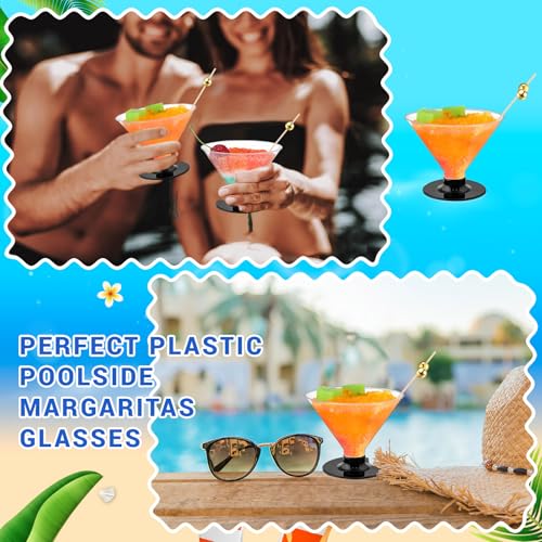 Baderke 24 Pack Plastic Martini Glasses with Gold Pearl Cocktail Picks Disposable Clear Mini Cocktail Cups Dessert Glasses...