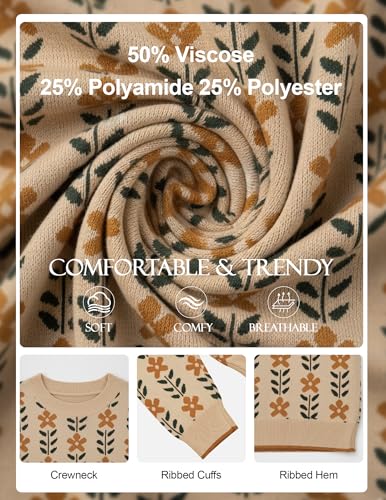 GraceSelect Women's Spring Pullover Sweater Long Sleeve Oversized Printed Cute Crewneck Knitted Top 2026 Trendy Fashion